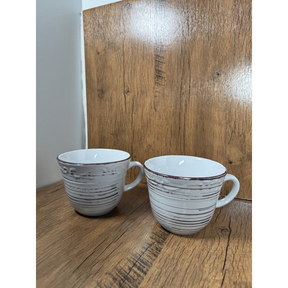 Pfaltzgraff Trellis White Coffee Cup Mugs, 12 oz Stoneware, Rustic, Set of 2